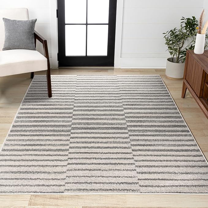JONATHAN Y Lyla Offset Stripe Gray/Cream Indoor Area Rug, Contemporary by JONATHANY