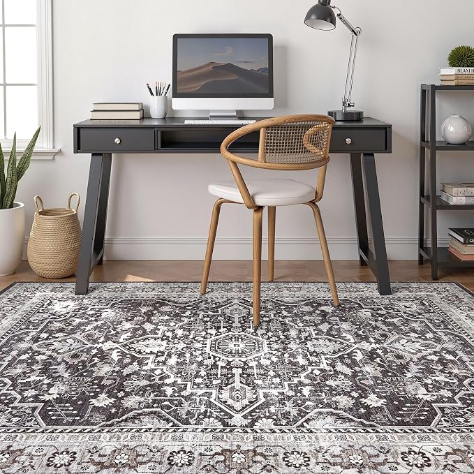 Black Rug Living Room Rugs: 7x9 Washable Boho Large Vintage Moody Soft Stain - Image 6