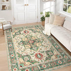 Area Rug 5x7 Washable Rug, Vintage Boho Medallion Rugs Non-Slip Soft Low Pile by VECARF
