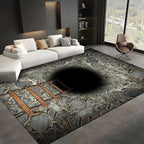 3D Deep Abyss Canyon Indoor Rug, Stone Built Cave Wooden Ladder Carpet by Unknown