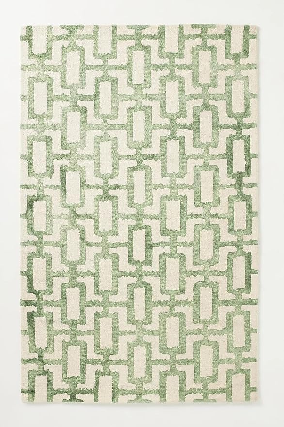Hand-Tufted Wool Marengo Rug in Green – Modern Geometric Pattern Carpet by EnigmaRugsandCarpets