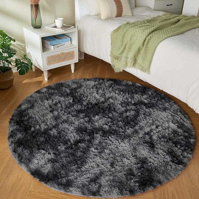 Andency Tie-Dyed Dark Grey Round Area Rug - Image 3