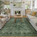 8x10 Washable Area Rug for Living Room Bedroom Green Vintage Distressed Rustic by WondRg