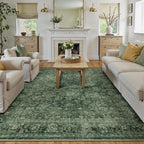 8x10 Washable Area Rug for Living Room Bedroom Green Vintage Distressed Rustic by WondRg
