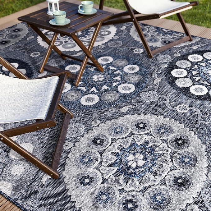 CAMILSON Indoor Outdoor Rug 8x10 Bohemian Medallion Floral Area Rugs - Image 8