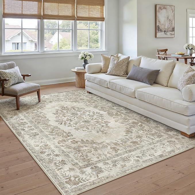 8x10 Area Rug Beige Washable Vintage Distressed Living Room Carpet Large - Image 5
