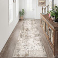 3x12 Washable Runner Rug Brown Grey Abstract Hallway Kitchen Throw Rug Neutral by WondRg