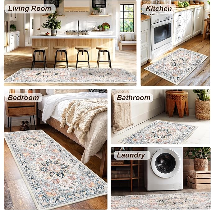 XWZO Entryway Area Rug 2x3ft — Soft Vintage Low Pile Non-Slip Door Floor Mat - Image 3