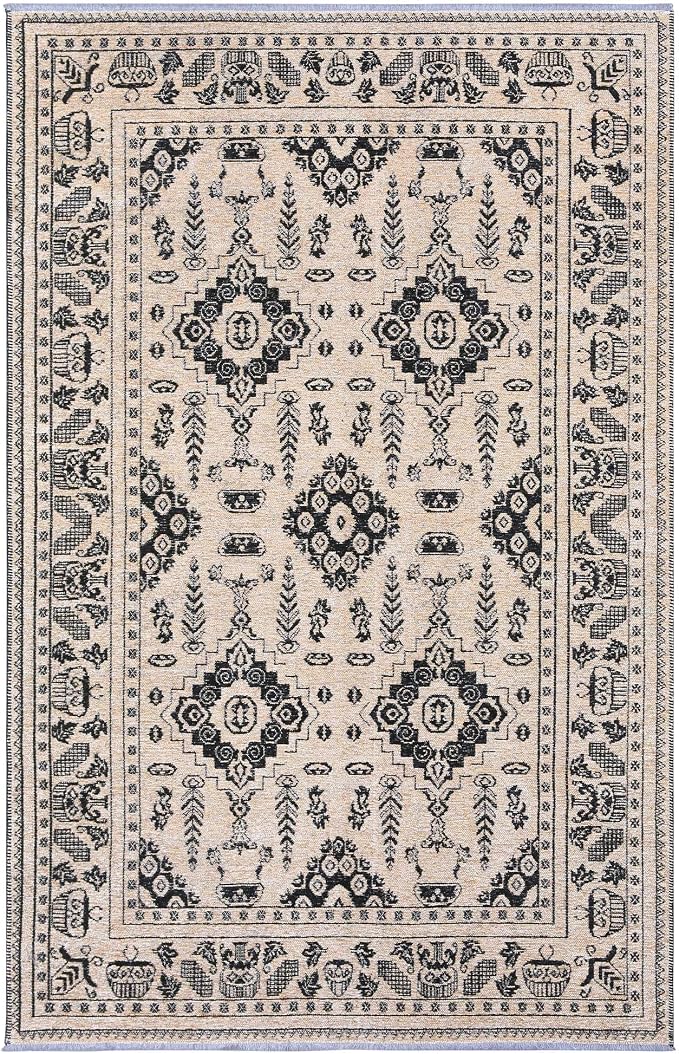 Alfa Rich 5x8 Beige Black Washable Area Rugs - Image 9