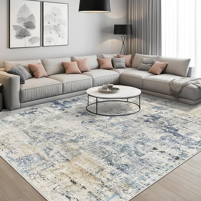 Abstract Rug 8x10 Large Living Room Rugs Neutral Modern Washable Area Rugs - Image 2