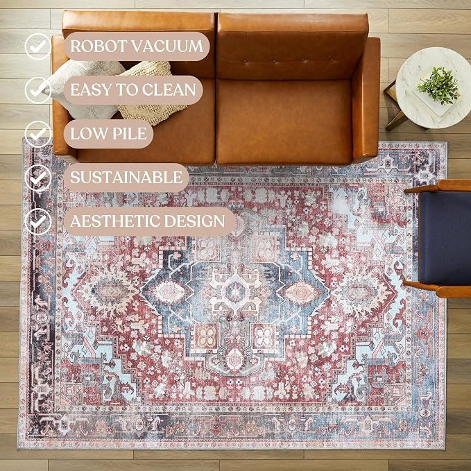 Washable Area Rug. Modern Farmhouse. Vintage. Turkish. Bohemian. Distressed. - Image 3