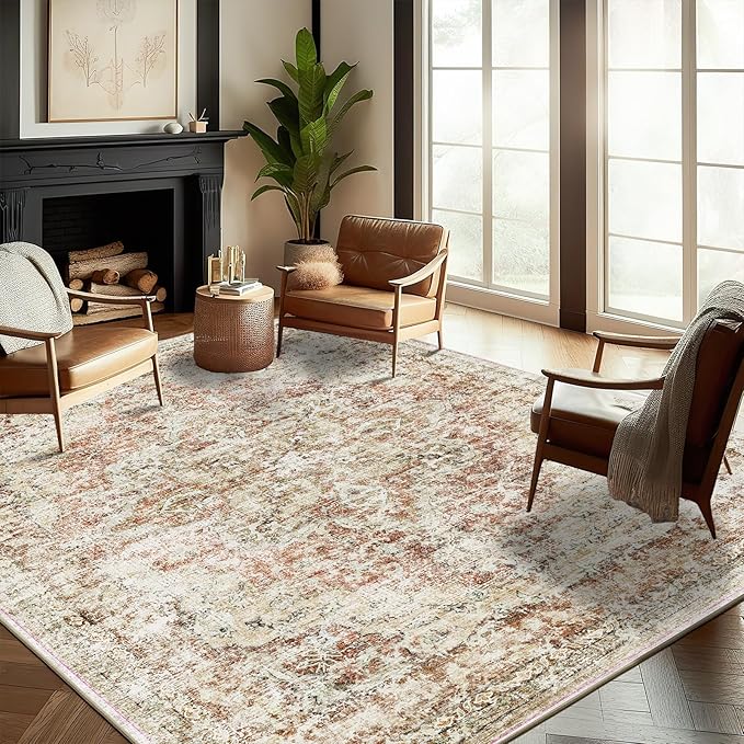 Washable Area Rug 10'x14' Boho Design Non-Shedding Easy Care Ideal by CHAMPLANT