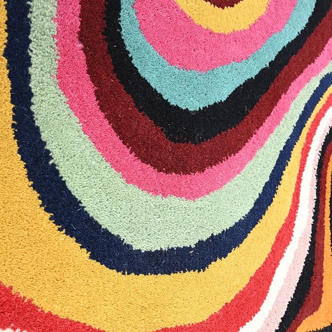 Irregular Shaped Handmade Wool Rug | Modern Colourful Stripe Premium Area Rug - Image 5