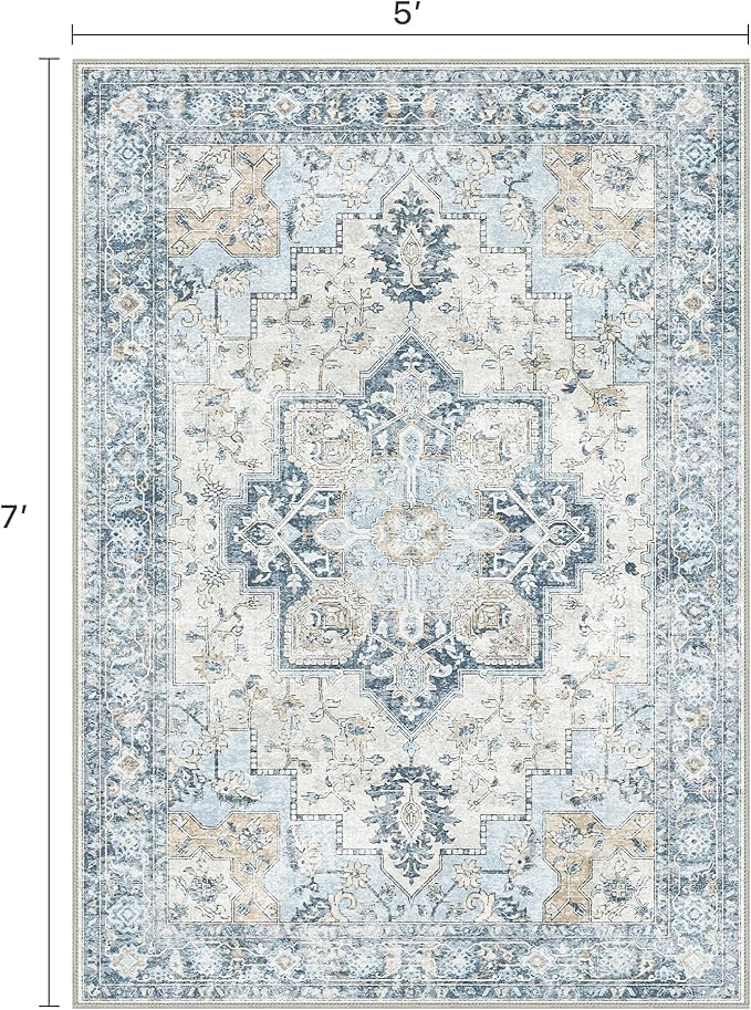 5x7 Area Rugs for Living Room, Machine Washable Rug, Non Slip Vintage Rugs - Image 2