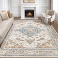 7x10 Area Rug Living Room: Washable Boho Large Neutral Vintage Soft Rug Stain by LOONGRUG