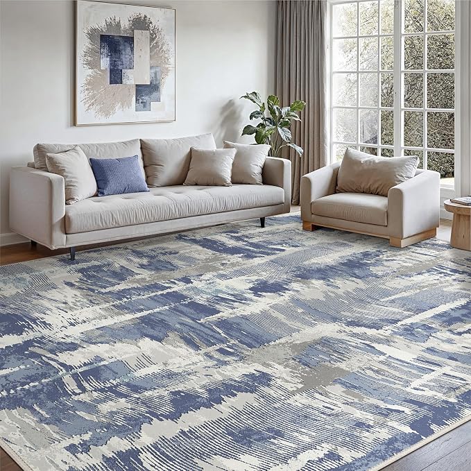Washable Rug 8x10 Area Rug for Living Room Bedroom, Large Modern Abstract Rug by BESBLEE