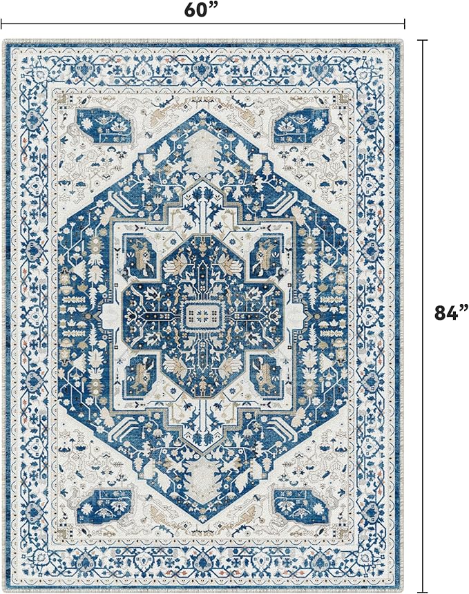 EnHomee 5x7 Area Rugs Washable for Bedroom, Boho Vintage Rugs, Foldable Area - Image 2
