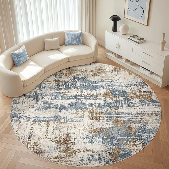 Round Rug Living Room Rugs: 10Ft Washable Circle Large Abstract Modern Soft by LOONGRUG
