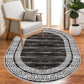 Minimalist Distressed Black Off White Greek Key Pattern Bordered Rug 8x10 by Unknown