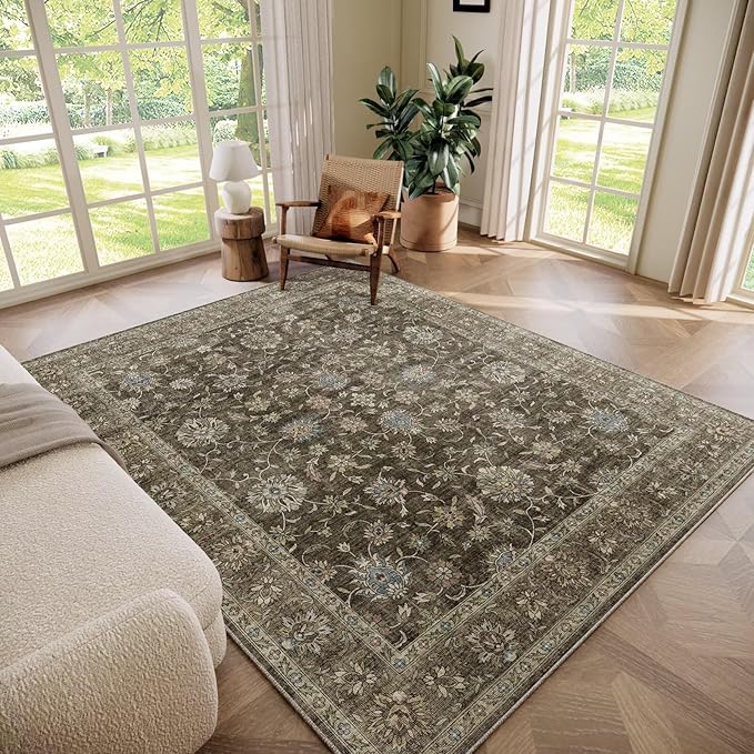 Washable 6x9 Area Rugs for Living Room, Boho Non-Slip Vintage Distress Large by Hedwior