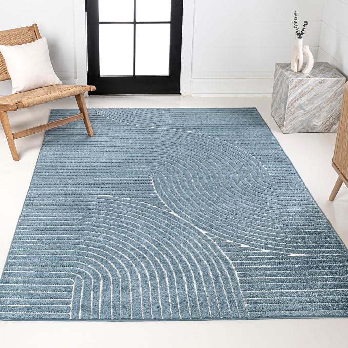 JONATHAN Y Hallie High-Low Curve Dark Blue/Cream 5x8 Indoor/Outdoor Area Rug - Image 3