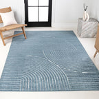 JONATHAN Y Hallie High-Low Curve Dark Blue/Cream 5x8 Indoor/Outdoor Area Rug - Image 3