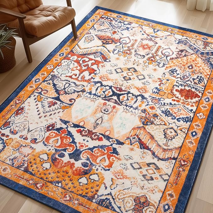 Phantoscope Washable Area Rug 3'x5' Non-Slip, Vintage Boho Rugs by Phantoscope