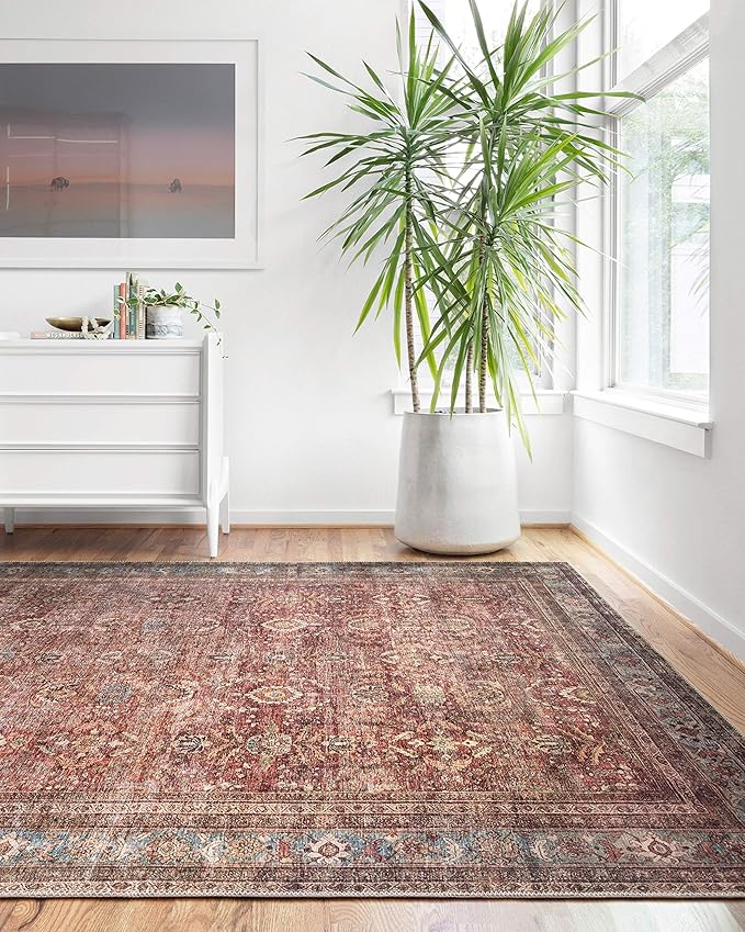 Loloi Layla Collection LAY-01 Brick/Blue 3'-6" x 5'-6" .13" Thick Accent Rug by Loloi