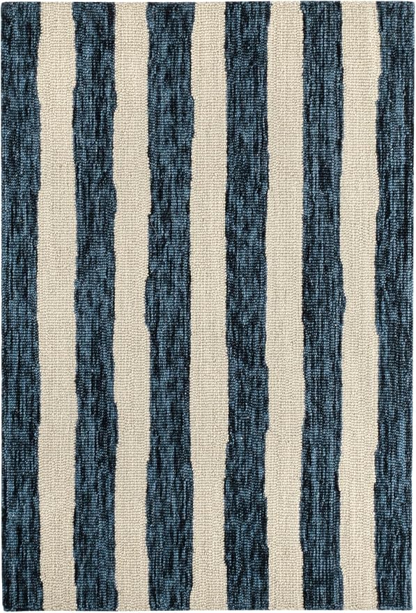 Dash & Albert Silas Stripe Navy Hand Micro Hooked Wool Rug, Runner-2.5 X 8 Feet by DashAlbert