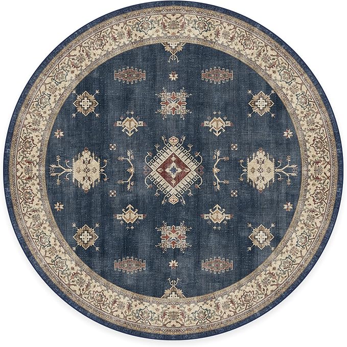 RUGGABLE Washable Vintage Area Rug – Verena Sapphire 6 ft Round, Stain-Resistant - Image 3