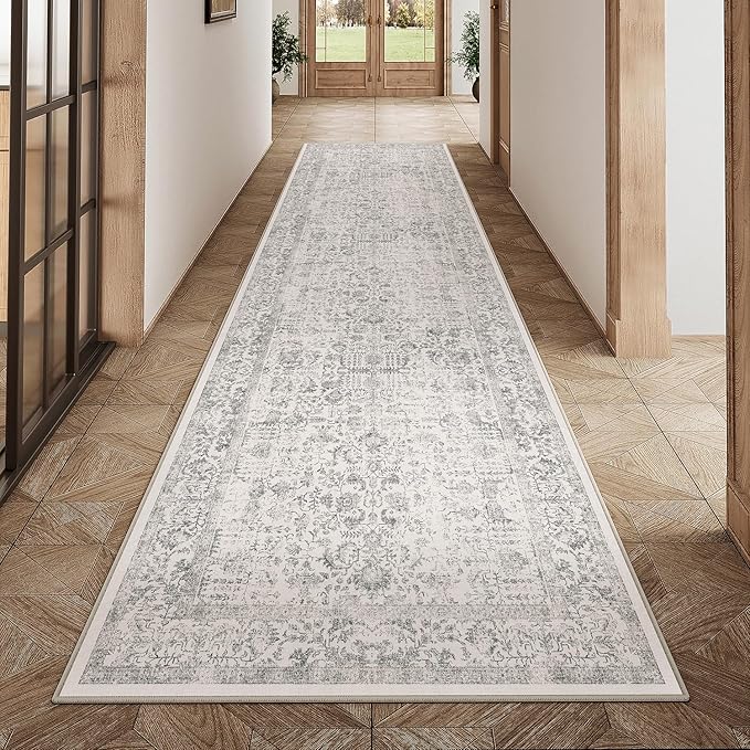 Gray Runner Rug 3x14 Hallway Machine Washable Kitchen Vintage Distressed Non by PureCozy