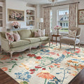 Beige Area Rug 6x9 Floral Washable Living Room Kitchen Boho Carpet Non Slip Low by PureCozy
