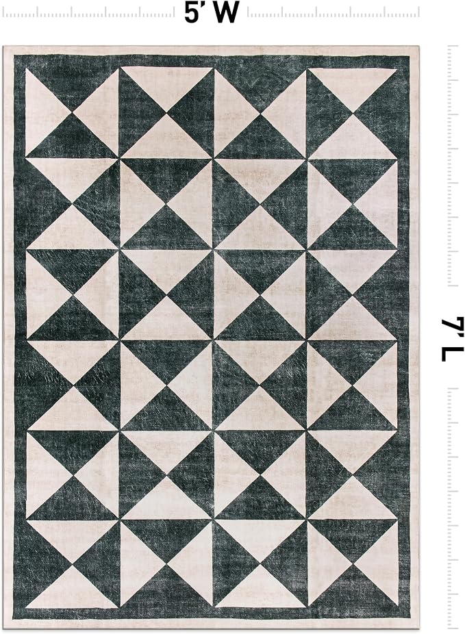 Rugshop Geometric Diamond Washable Non Slip Area Rug 5' x 7' Cream - Image 2