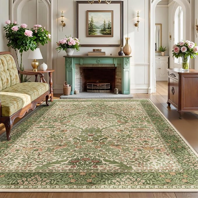 5x7 Floral Washable Area Rug for Living Room, Vintage Boho Rugs for Bedroom by HOME