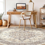 Round Rug Living Room Rugs: 4x4 Washable Boho Neutral Circle Soft Non-Slip - Image 6