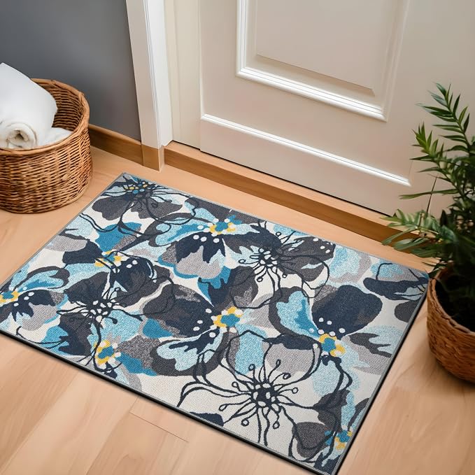 Rugshop Modern Large Floral Non-Slip Area Rug 20" X 30" Gray-Blue - Image 9