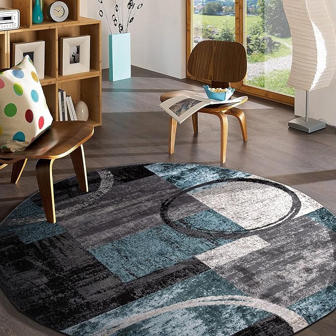 Rugshop Contemporary Abstract Circle Design Soft Round Area Rug 8' Gray - Image 6
