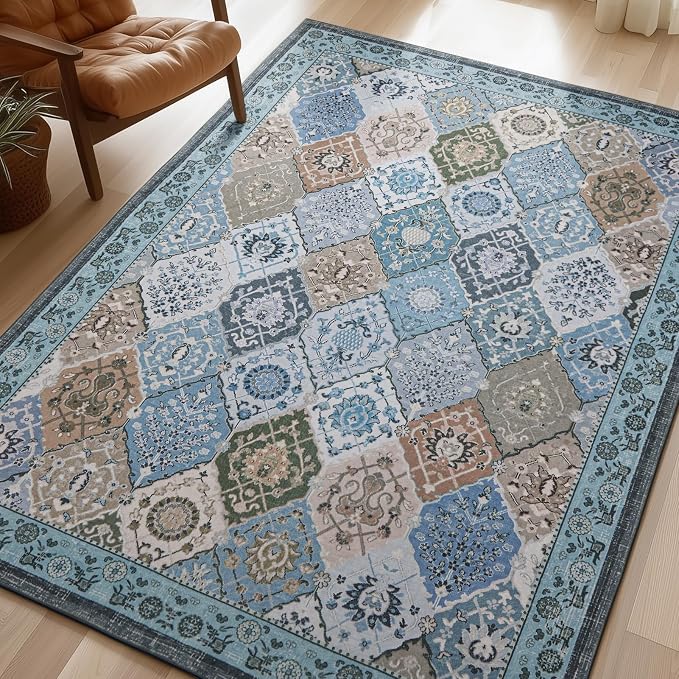 Phantoscope Washable Area Rug 5'x7' Non-Slip, Vintage Boho Rugs by Phantoscope