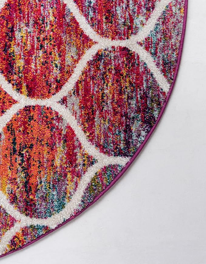 Rugs.com Lattice Frieze Collection Rug – 4' Round Multi Medium Rug Perfect - Image 8