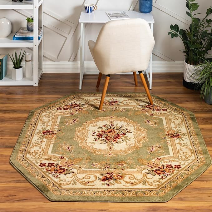 Rugs.com Chateau Collection Rug – 5' 3 Octagon Green Medium Rug Perfect by Rugscom