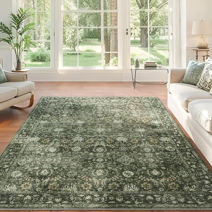 6x9 Rugs for Living Room, Soft Large Area Rugs Green Washable Rug, Indoor by ARKIIKI