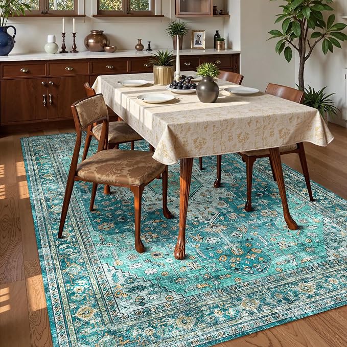 Washable Area Rug 4' x 6' Vintage Traditional Persian Mat - Image 3