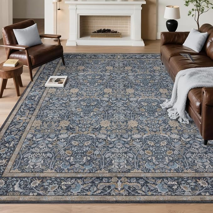 Washable Living Room Rug: 6x9 Boho Floral Soft Area Rug by Ruicharm