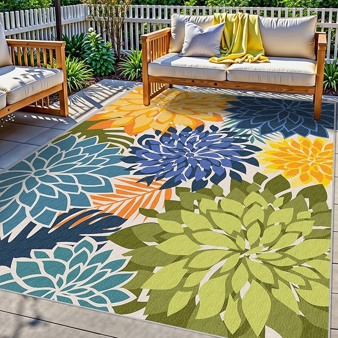 3x5 Washable Rug for Living Room Tropical Botanical Modern Floral Chenille Area by ArenaRug