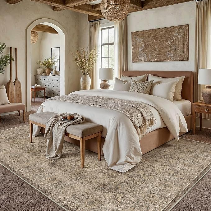 9x12 Rust Brown Area Rug for Living Room Bedroom Neutral Soft Non Slip Rug Low - Image 3