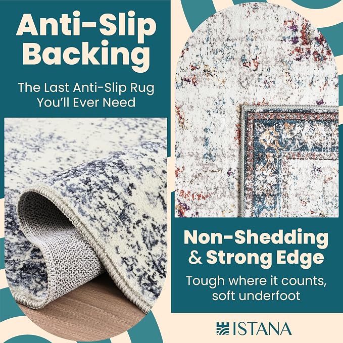 Istana 4x6 Rug - Navy Area Rugs 4x6 - Kid & Pet Friendly Machine Washable Rugs - Image 4