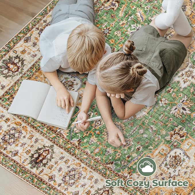 Area Rug 5x7 Washable Rug, Vintage Boho Medallion Rugs Non-Slip Soft Low Pile - Image 4
