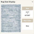 5x7 Area Rugs Blue Low Pile Indoor Washable Trendy Faded Style Rugs - Image 3