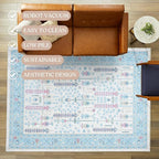 Fame Living Cream Blue Oushak Rug, Modern Small Rugs, Door Mat, Doormat - Image 4