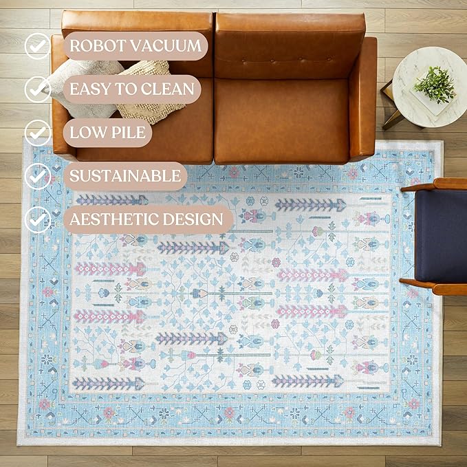 Fame Living Cream Blue Oushak Rug, Area Rugs - Image 3